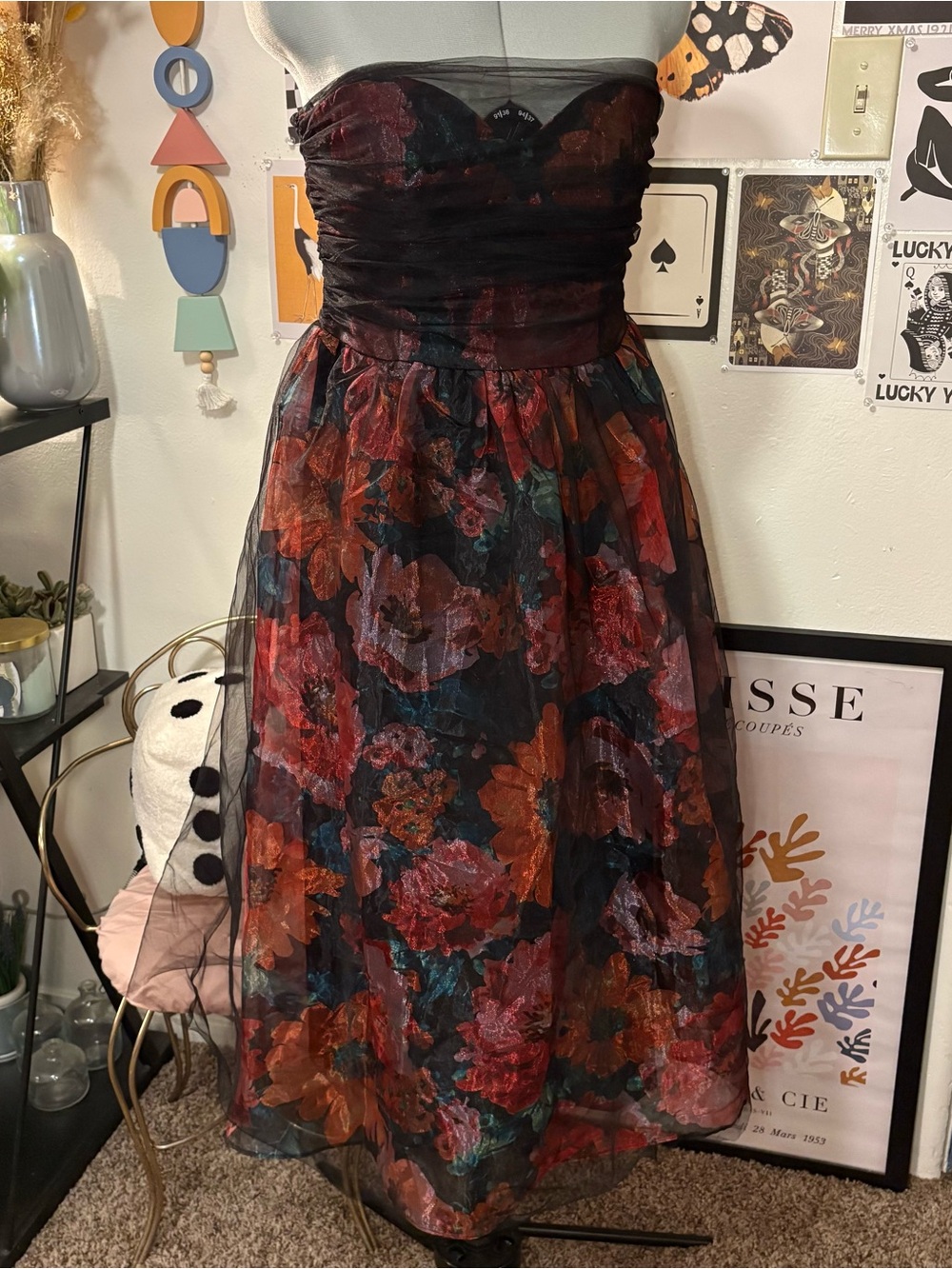 NWT Lulus Strapless Floral Midi Dress – Size Medium - Picture 7 of 9